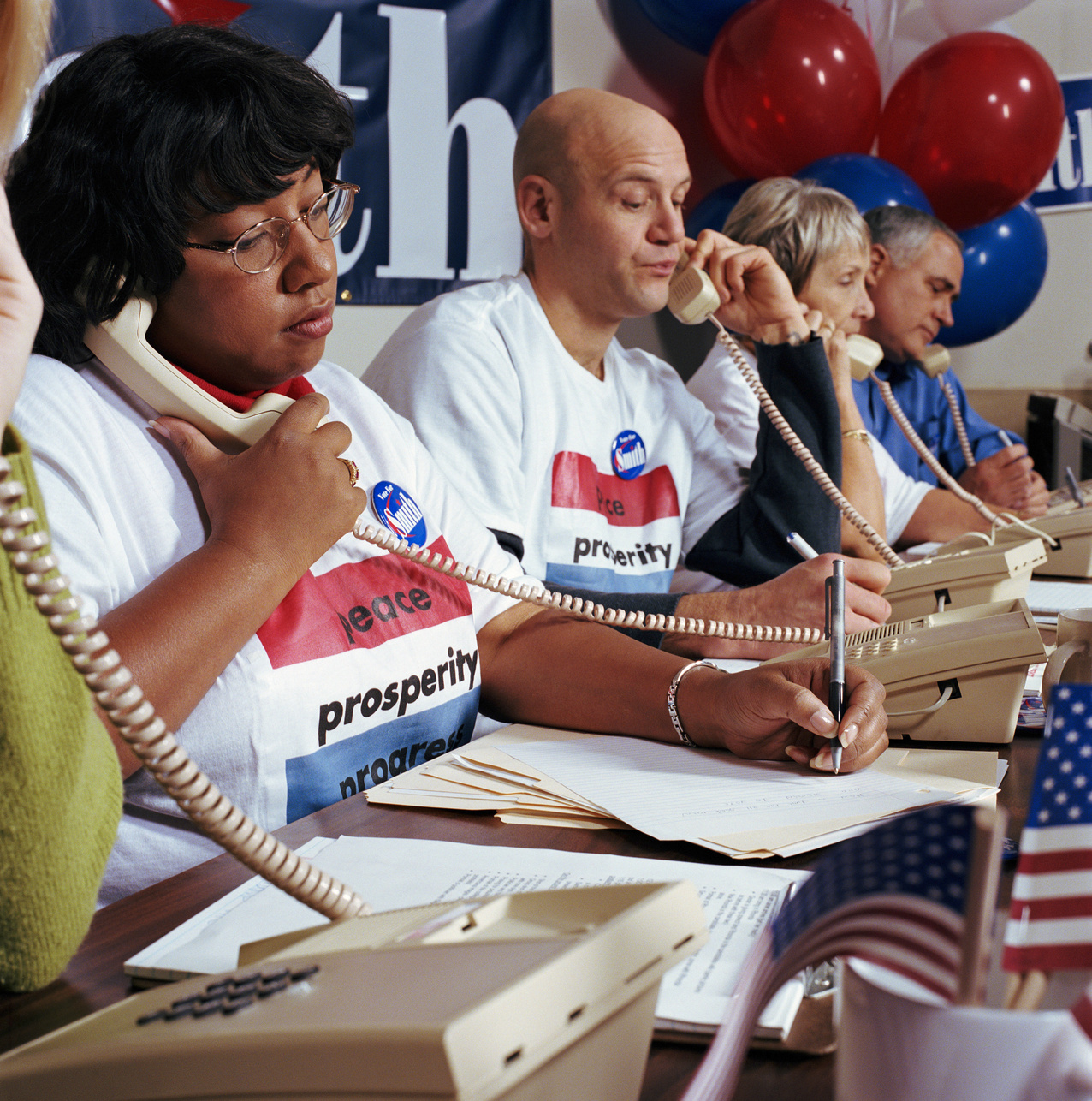 Campaign supporters working on telephones